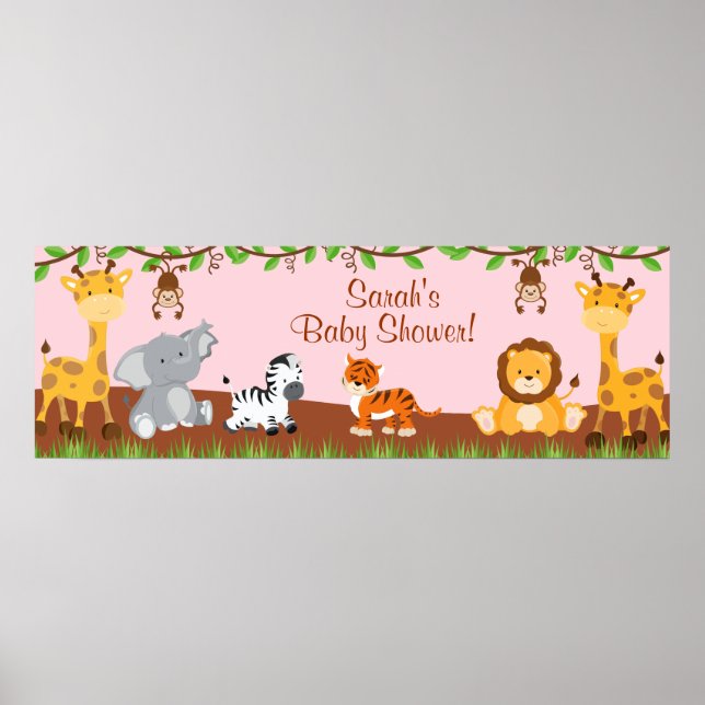 Póster Banner de Baby Shower del Chica de animales de la  (Frente)