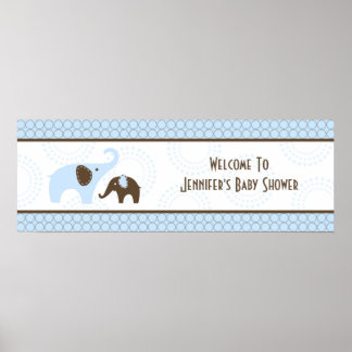 Póster Banner de Baby Shower Elephant Stitch Blue