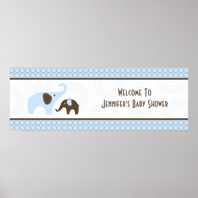 Póster Banner de Baby Shower Elephant Stitch Blue (Frente)