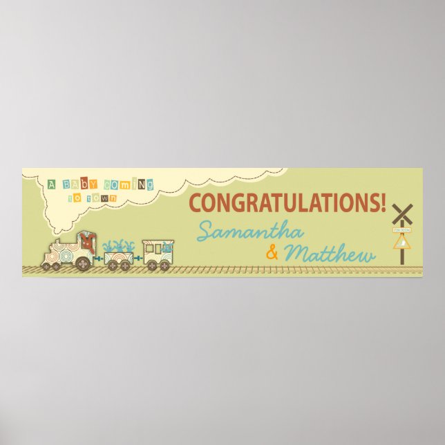 Póster Banner de Baby Shower en el tren Choo Choo (Frente)