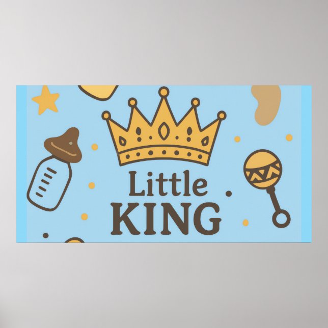 Póster "Banner de Baby Shower Little King - Blue & Gold C (Frente)