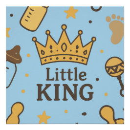 Póster "Banner de Baby Shower Little King - Blue & Gold C