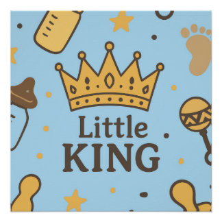 Póster "Banner de Baby Shower Little King - Blue & Gold C
