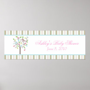 Póster Banner de Baby Shower Love Bird Tree Stripes