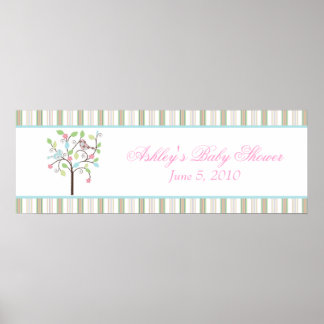 Póster Banner de Baby Shower Love Bird Tree Stripes