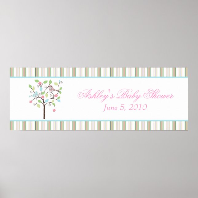 Póster Banner de Baby Shower Love Bird Tree Stripes (Frente)
