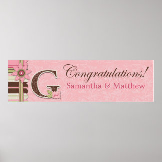 Póster Banner de Baby Shower Monograma, Stripe & Flower