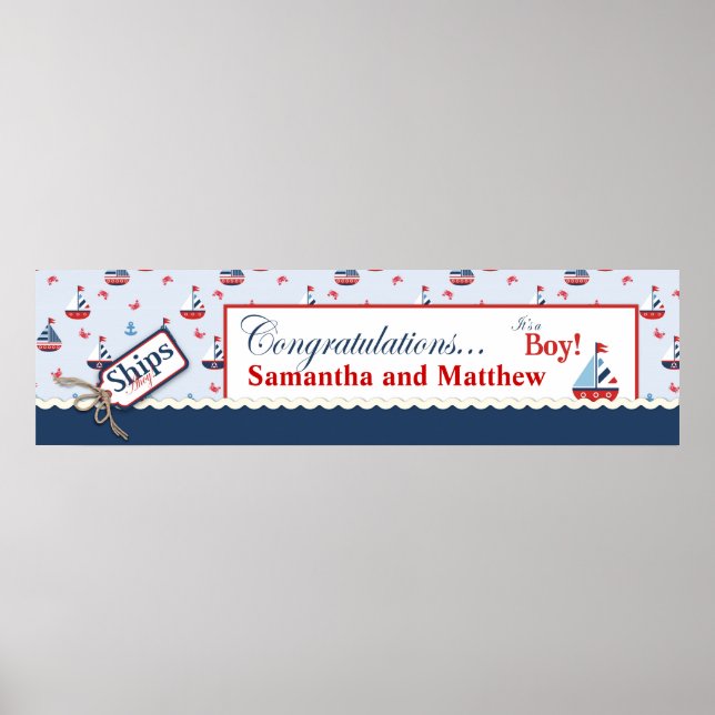 Póster Banner de Baby Shower Nautical (Frente)