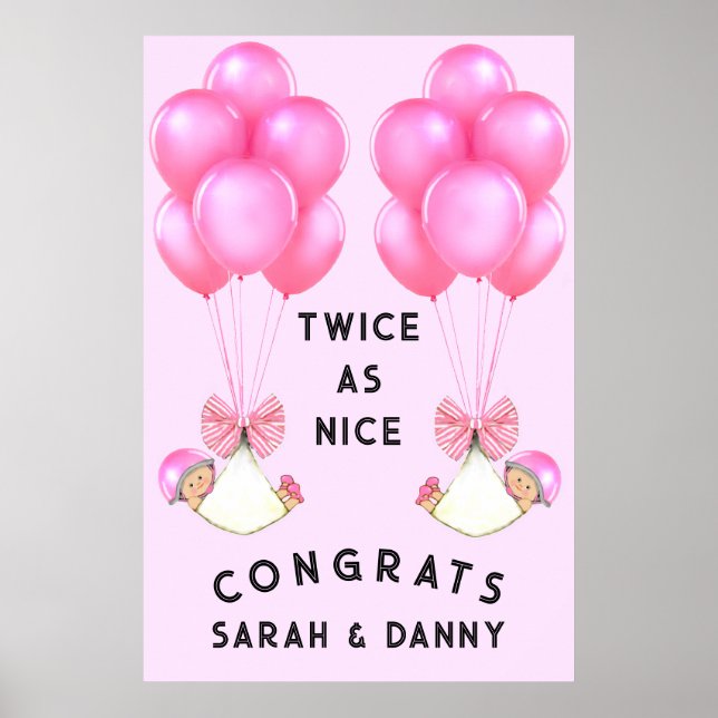 Póster Banner de Baby Shower para Chicas gemelos (Frente)