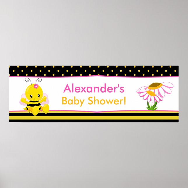 Póster Banner de Baby Shower para el Chica de abejas (Frente)