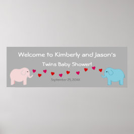 Póster Banner de Baby Shower para el tema del elefante Tw