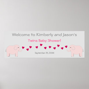 Póster Banner de Baby Shower para los Chicas gemelos del