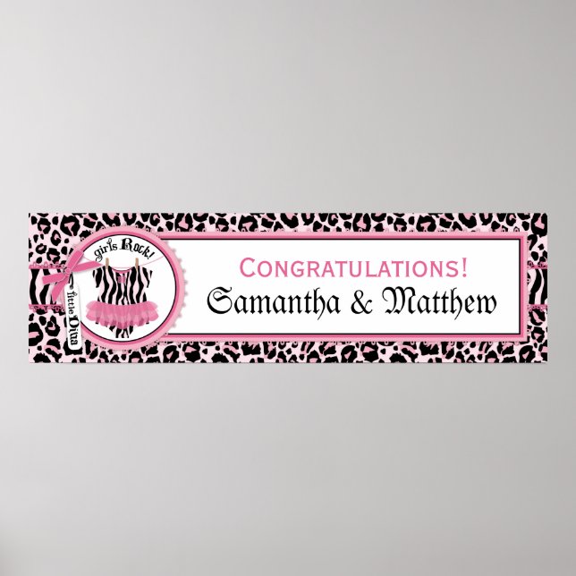Póster Banner de Baby Shower Rock Star Tutu para el Chica (Frente)