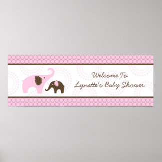 Póster Banner de Baby Shower rosa del Elephant Stitch