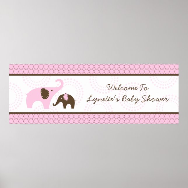 Póster Banner de Baby Shower rosa del Elephant Stitch (Frente)