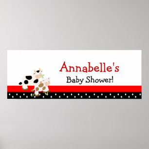 Póster Banner de Baby Shower rosa para vaca moho bebé