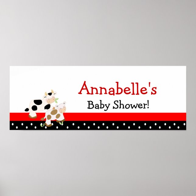Póster Banner de Baby Shower rosa para vaca moho bebé (Frente)