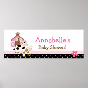 Póster Banner de Baby Shower rosa para vaca moho bebé