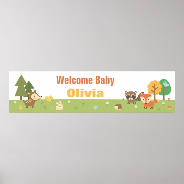 Póster Banner de Baby Shower sobre el tema de los animale (Frente)