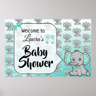 Póster Banner de Baby Shower sobre el tema del Elefante d