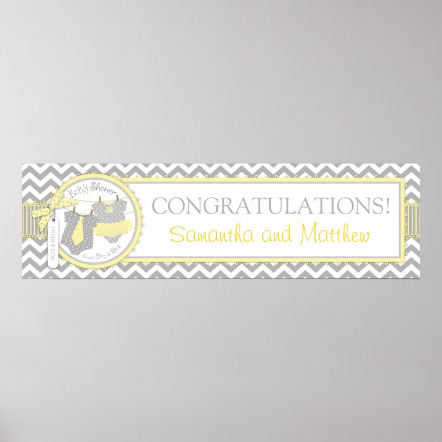 Póster Banner de Baby Shower Twins Tie Tutu Chevron (Frente)