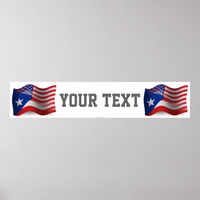 Póster Banner de bandera ondulante puertorriqueño-estadou (Frente)