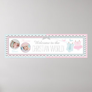 Póster Banner de bautismo impreso de Tie y Tutu y Chevron