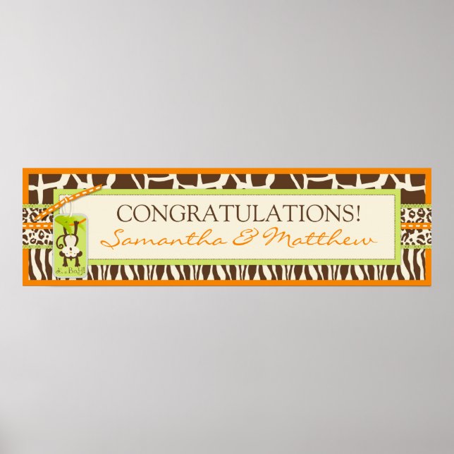 Póster Banner de bebé de Safari Monkey & Pacifier para la (Frente)