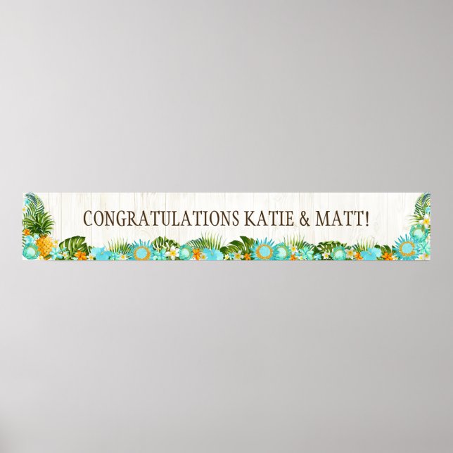 Póster Banner de Boda Rústico de Playa Luau Hawaiian (Frente)