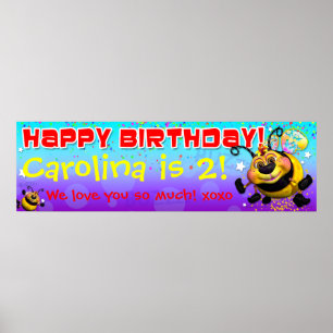 Póster Banner de cumpleaños de 40"x12" GiggleBellies BeeW