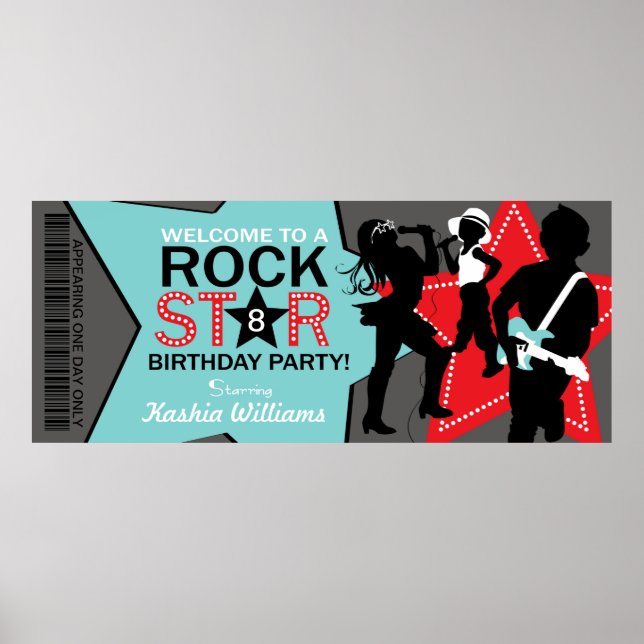 Póster Banner de cumpleaños de estrella de rock (Frente)