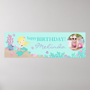 Póster Banner de cumpleaños de la sirena de rubia