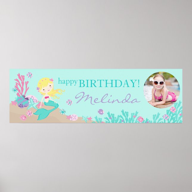 Póster Banner de cumpleaños de la sirena de rubia (Frente)
