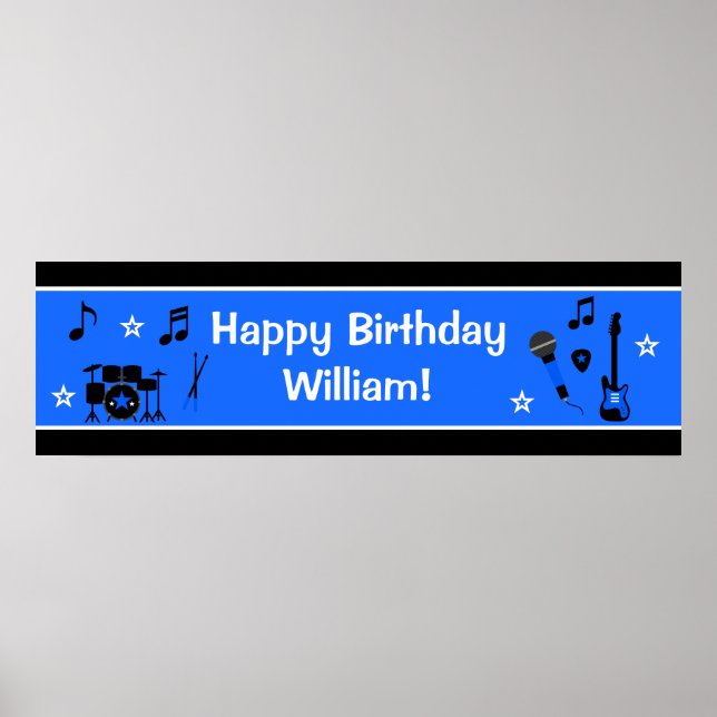 Póster Banner de cumpleaños de Rock Star Boy 40x12 (Frente)
