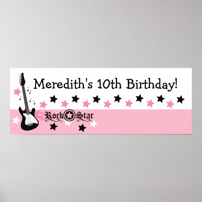 Póster Banner de cumpleaños del Personalizado Guitarra Es (Frente)