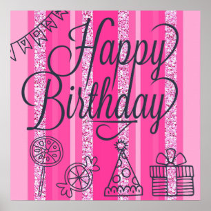Póster Banner de cumpleaños feliz de Girlie rosa