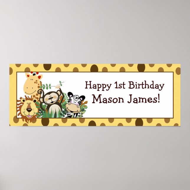Póster Banner de cumpleaños personalizado de la jungla de (Frente)