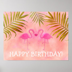 Póster Banner de dos Fiestas de playa tropical Flamingos