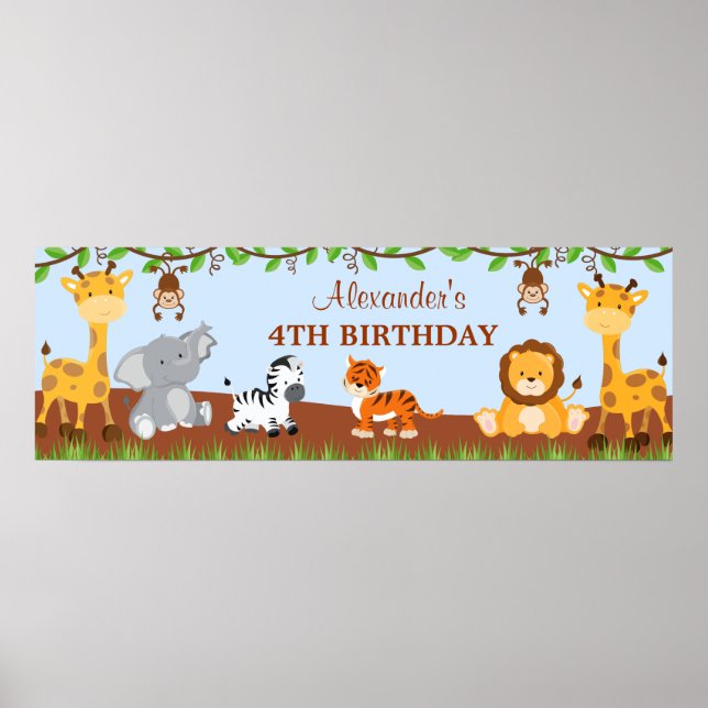 Póster Banner de la fiesta de cumpleaños de animales de l (Frente)