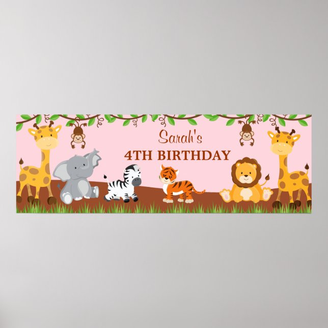 Póster Banner de la fiesta de cumpleaños de animales de l (Frente)
