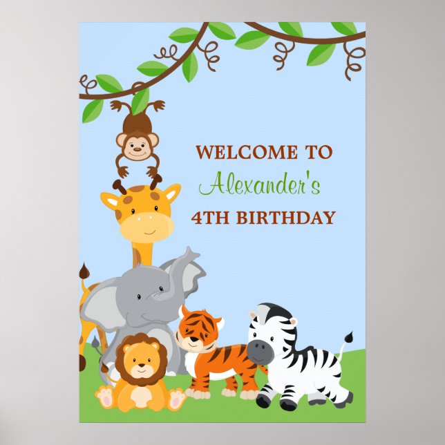 Póster Banner de la fiesta de cumpleaños de animales de l (Frente)