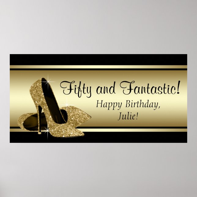 Póster Banner de la fiesta de cumpleaños de Black Gold Hi (Frente)