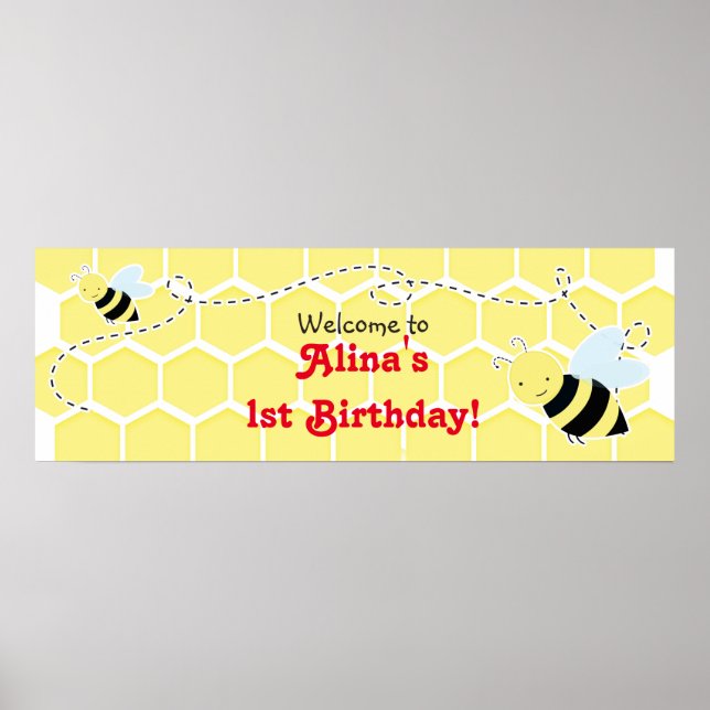 Póster Banner de la fiesta de cumpleaños de Bumble Bee Ba (Frente)