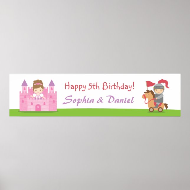 Póster Banner de la fiesta de cumpleaños de la princesa y (Frente)