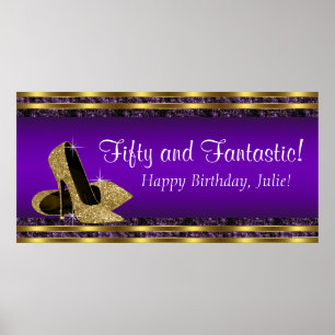 Póster Banner de la fiesta de cumpleaños de la púrpura Go