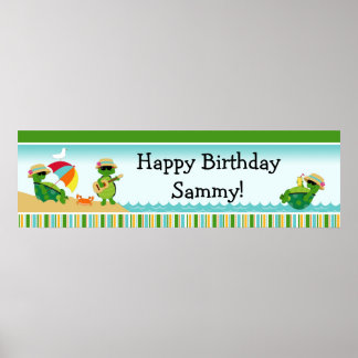 Póster Banner de la fiesta de cumpleaños de Turtle Luau 4
