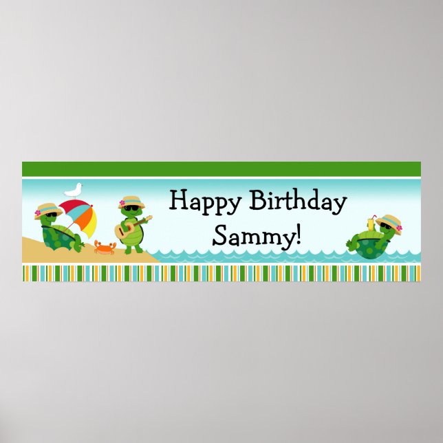 Póster Banner de la fiesta de cumpleaños de Turtle Luau 4 (Frente)
