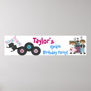 Póster Banner de la fiesta de cumpleaños retro de Sock Ho