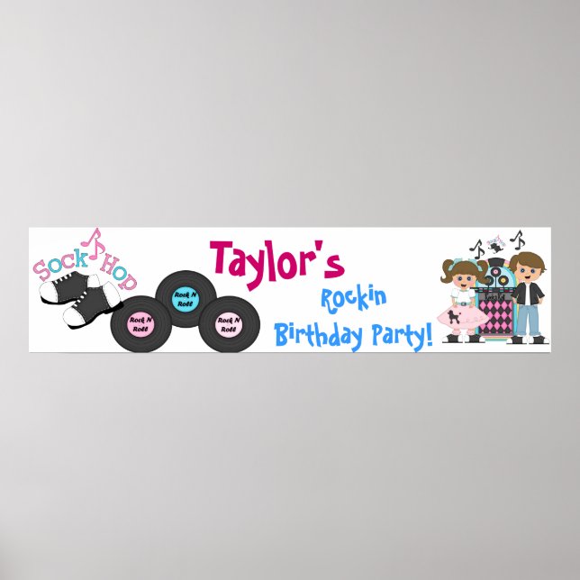Póster Banner de la fiesta de cumpleaños retro de Sock Ho (Frente)