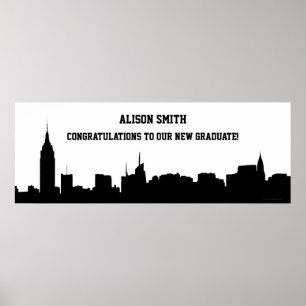 Póster Banner de la fiesta de graduación de silueta de la